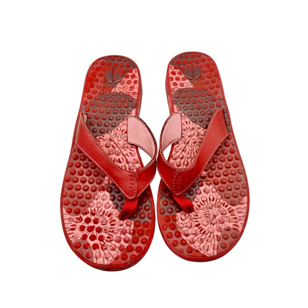 Privo Solaris red leather thong fabric massage footbed flip flops sandals sz 8